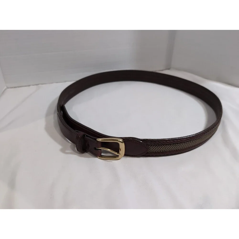 BRIGHTON BROWN LEATHER BELT MEN'S SIZE 40 BRASS BUCKLE BRAIDED WOVEN EUC
